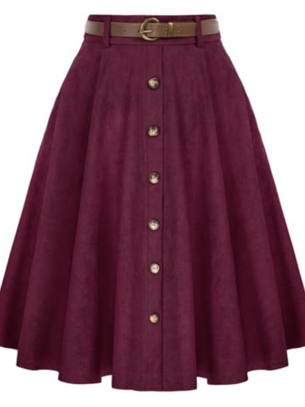 High Waisted Corduroy Midi Skirt with Pockets A-Line Swing